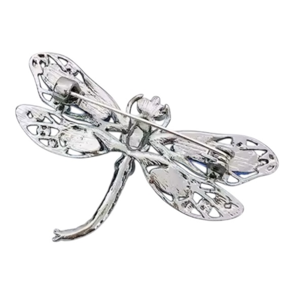 Elegant Dragonfly Brooch with Blue and Black Crystals - Picture 2 of 3